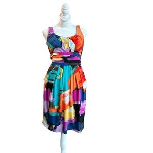 Bisou Bisou Blue Orange Midi Sundress